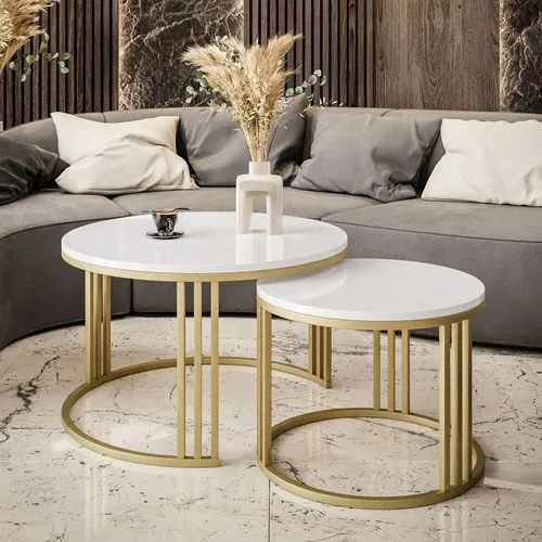 Runder Couchtisch 2in1 LORI GOLD Hochglanz