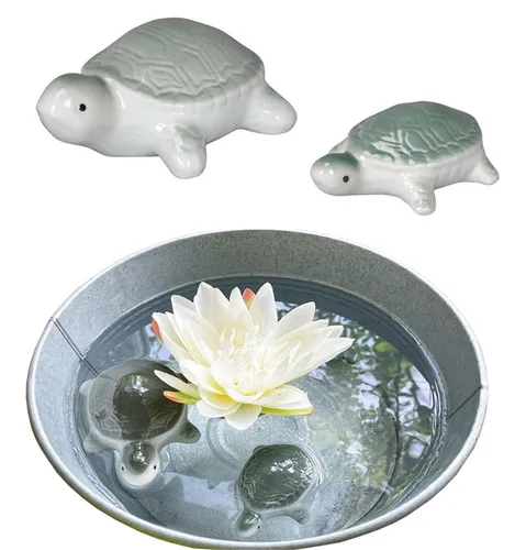 Schildkröte aus Porzellan (2er Set) schwimmend als Teich Deko - Gartenteich