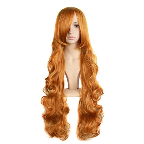 MapofBeauty 32 Zoll/80cm Langes Haar Lockige Gewellte Perücke Cosplay Kostüm Perücke (Goldene Orange)