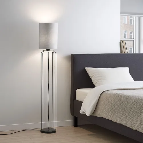 Elegante Stehleuchte Esszimmer 1-flammig schwarz-silber - Stehleuchte für stilvolles Wohnen, mit hochwertigem Textilschirm und Marmoroptik-Fuß. Ideal für Wohnzimmer, Flur oder neben dem Sofa – verwandeln Sie Ihr Zuhause in eine Wohlfühlzone.