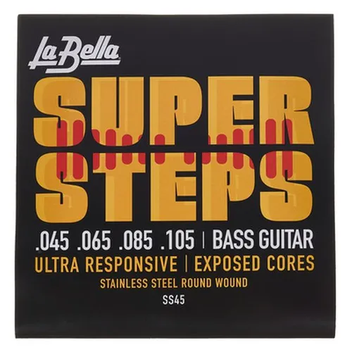 La Bella SS45 Super Steps M E-Bass Saiten - Gitarren- & Bass-Zubehör, 4-Saiter Satz mit freiliegenden Kernen für hohen Obertongehalt und Frische, ideal für anspruchsvolle Bassisten.