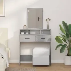 vidaXL Schminktisch mit Schubladen Betongrau 79x41x140 cm - Moderne Schlafzimmermöbel mit viel Stauraum: Der Schminktisch bietet vier geräumige Schubladen und einen eleganten Spiegel, ideal für deine tägliche Pflege und stilvolle Organisation.