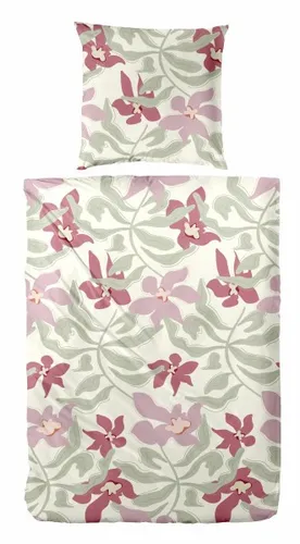 Biber Bettwäsche Blume 135 x 200 cm grün/rot  Bettwäsche von Hahn Haustextilien