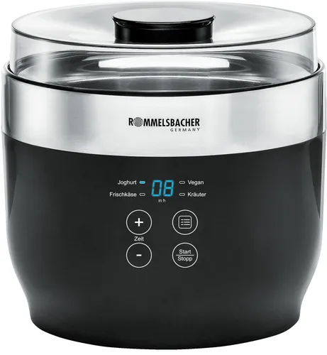 Rommelsbacher Joghurtbereiter JG 80 - Multifunktional mit 4 Programmen für Joghurt, Frischkäse und Kräuterextrakte, inkl. 2 Portionsbehälter aus Glas