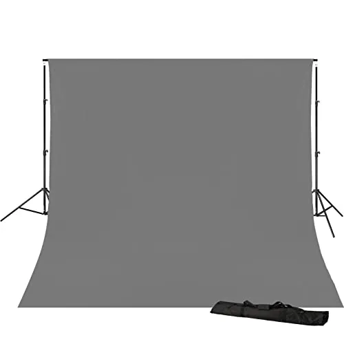 BRESSER BR-D23 Hintergrundsystem mit 3 x 6m grauem Hintergrundstoff - Praktisches Set für Fotografen: Luftgefederte, verstellbare Stative und 4-teilige Querstange für flexible Breiten. Ideal für Tücher oder Papierhintergründe, inklusive Tasche.