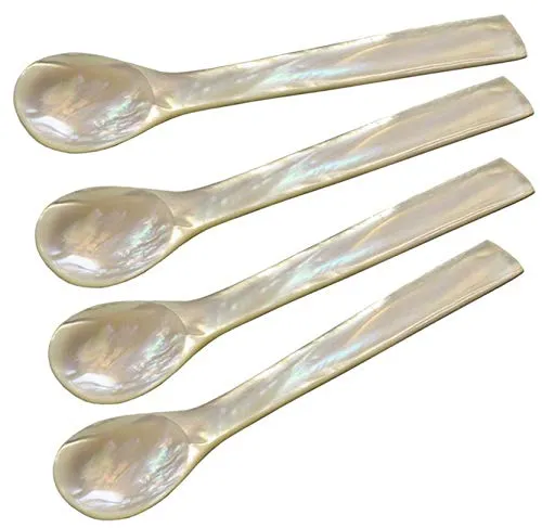 EDZARD 4er Set Eierlöffel aus echtem Meer-Perlmutt - Kaviarlöffel aus hochwertigem Pinctada maxima Perlmutt, geschmacksneutral und ideal für Kaviar und Eier, handgefertigte Unikate mit einzigartigem Regenbogenglanz.