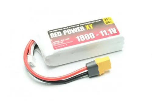 LiPo Akku RED POWER XT 1800 - 11,1V - Hochleistungs-LiPo Akku mit 1800 mAh, ideal für ferngesteuerte Fahrzeuge. Robustes Soft Case und XT60 Stecksystem sorgen für zuverlässige Leistung und einfache Handhabung.