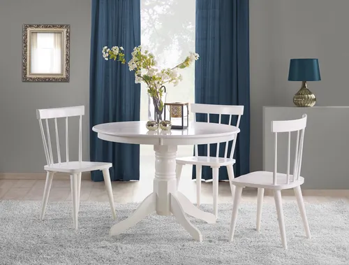 Design Esstisch rund HG-111 Weiß - Esstisch in modernem, zeitlosem Design, gefertigt aus hochwertigem MDF und Massivholz. Ideal für stilvolle Esszimmer und setzt Akzente in jedem Raum.