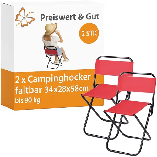 2x Klappstuhl Rot bis 90 kg Campinghocker Falthocker Camping Stahlrohrgestell