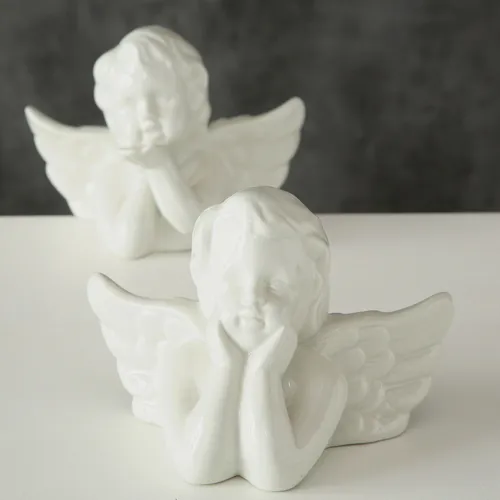2er Set Engel aus Porzellan Skultpur Figur Dekofigur Engelsbüste Engelsflügel