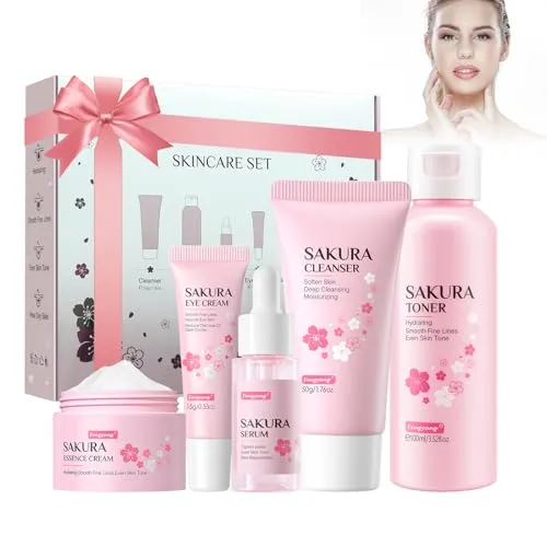 Fengyang® Hautpflegesets,5-teiliges Hautpflege-Set mit Gesichtscreme, Serum, Toner, Reinigung,Augencreme, Feuchtigkeitsspendend & Anti-Aging,Gesichtsgeschenkset für Frauen/Teenager-Mädchen(5pcs)