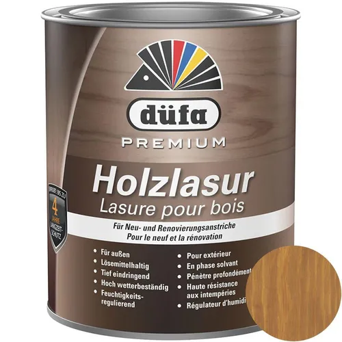 Düfa Premium Holzlasur EICHE 2,5 l - Hochwertiger Holzschutz - Lasur für optimalen Holzschutz, wetterfest und atmungsaktiv, ideal für alle Holzoberflächen im Außenbereich.