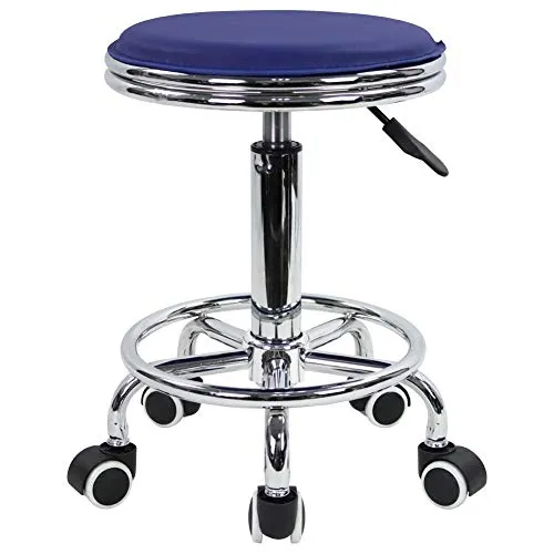 KKTONER Rollhocker Drehhocker höhenverstellbar mit Fußstütze aus PU Leder Blau