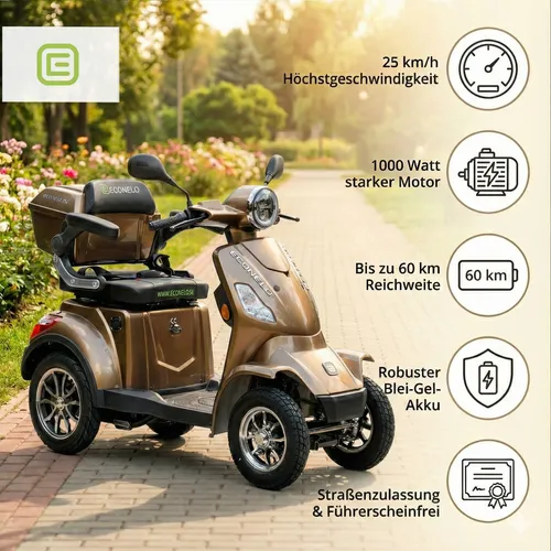Seniorenmobil J4000, Blei-Akku, 25 km/h, 1000 Watt, Braun