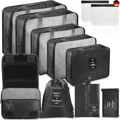 WECUTE Koffer Organizer Set, 11-Teilige Packing Cubes Set, Wasserdichte Reise