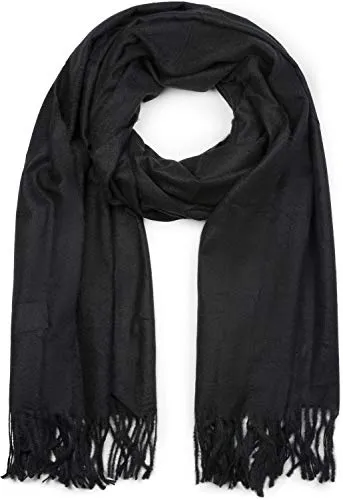 styleBREAKER Unisex Schal mit Fransen | weiches Viskose Tuch in Uni Farbe | langer Winterschal für Damen und Herren | Große Farbvielfalt, Farbe:Schwarz