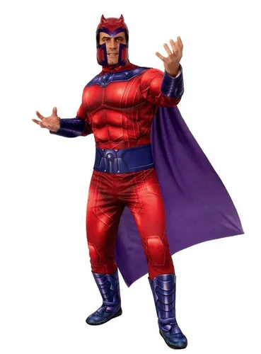 Rubie´s X-Men Magneto Kostüm – Mächtiges Schurkenkostüm - Kostümset mit bedrucktem Overall, Muskelpolstern und abnehmbarem Cape für beeindruckende Auftritte. Inklusive Halbmaske aus Kunststoff. Ideal für Karneval oder Mottopartys.