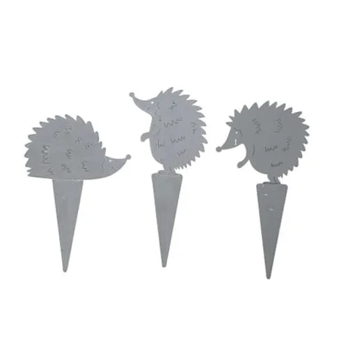 MACOSA PO631154-802_x3 Dekostecker Igel 3er Set Grau 15 cm Metall Herbst-Dekoration Blumenstecker Herbst-Deko Winter-Deko Winter Dekoration