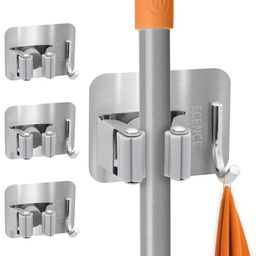 ECENCE 4x Gerätehalter, Selbstklebend - Edelstahl, Silber