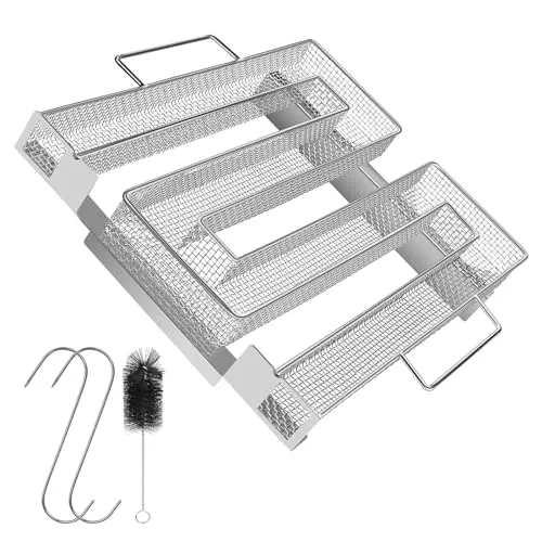 Kaltrauchgenerator - HOSPAOP Rauchgenerator Edelstahl Kaltraucherzeuger mit Bürste + Haken, Räucherzubehör für Kugelgrill Smoker und Räucherofen, Mehrweg (22,5x21x4,5 cm)