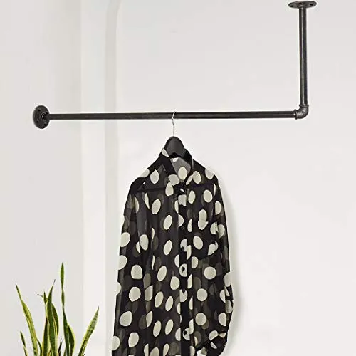 Kleiderstange Deckenmontage Wandmontage schwarz - Garderobenstange div. Größen z.B. 80 x 70 cm - Garderobe Industrial Design handgefertigt - Wasserohr Kleiderstange Wand in L-Form mit 90 Grad Winkel