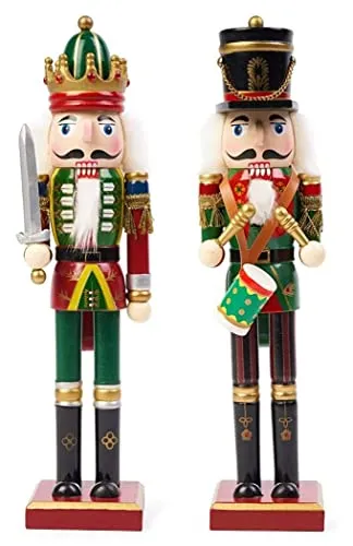 KAHEIGN 2Pcs Nussknacker Figuren Holz Nussknacker Soldaten, 30cm Traditionelle Weihnachten Nussknacker Figuren Deko aus Kiefernholz für Zuhause Weihnachtsdekoration Weihnachtsschmuck