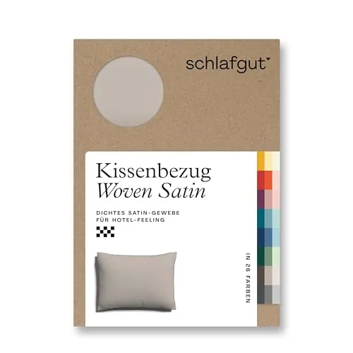 schlafgut Woven Satin Kissenbezug 70x90 cm Sand Mid Uni in Premium Hotelqualität, Kopfkissenbezug einzeln mit 100% weicher Baumwolle