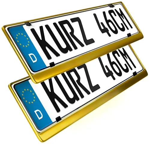 Kurze Kennzeichenhalter in Edelstahl für 46cm Kennzeichen - 100% Edelstahl - auch passend für gebogenen Stosstangen- INOX C.4580 460mm Halter (Gold-Chrom) 2