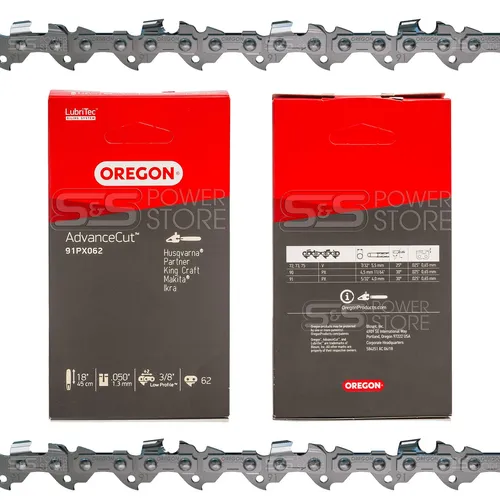 Ersatzkette Scheppach Oregon CSP46 / CSE2400 / CSE2500 / CSE2600 45cm - Sägeketten für Scheppach Modelle, hochwertige Erstausrüsterqualität von Oregon, 62 Glieder für präzise Schnitte.