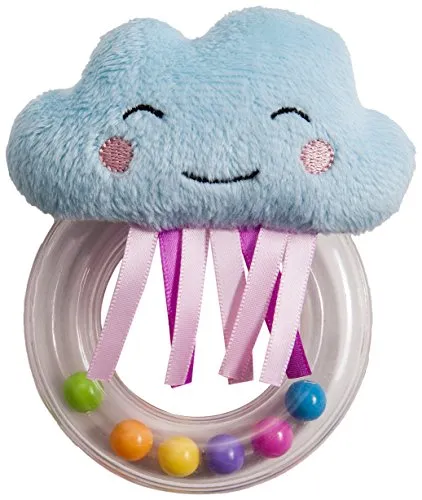 Taf Toys Cheerful Cloud Newborn Baby Rattle. Soft Plush Toddler Sensory Ring Rattle with Ribbons. Easy to Grab. Colourful Beads. Suitable for Boys & Girls from Birth
