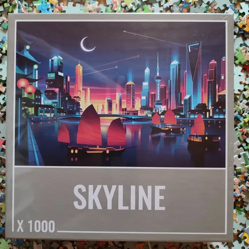 Cloudberries Skyline Puzzle - 1000-Teile Stadtbild-Puzzle in Neonfarben, herausfordernd mit gratis Poster für einfaches Rätseln