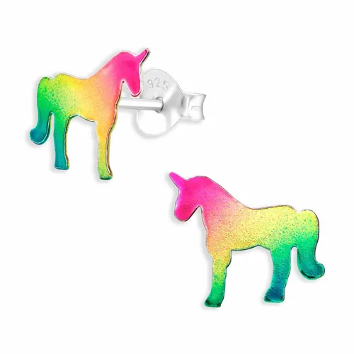 Einhorn Regenbogen Pferd Ohrringe Ohrstecker 925 Silber Kinder Mädchen Schmuck