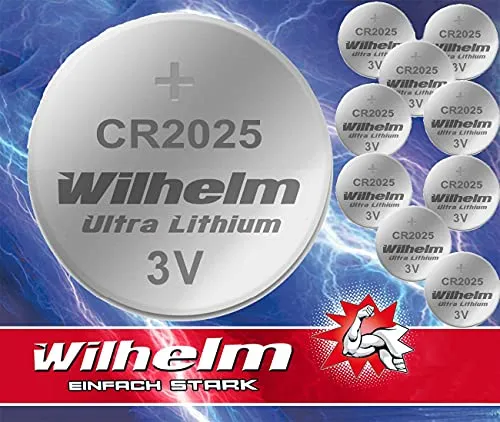 Knopfzelle CR2025 Wilhelm Batterie Lithium 3V CR 2025 Industrieware… 10 x