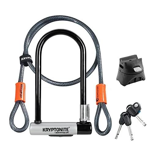 Kryptonite KRYPTOLOK STD Kabelschloss mit Kryptoflex, schwarz/Silber/Orange - Fahrradschloss mit 12,7 mm starkem Bügel aus gehärtetem Stahl und doppelschließmechanismus für maximalen Schutz; inkl. 120 cm Kryptoflex-Kabel zur Sicherung von Zubehör.