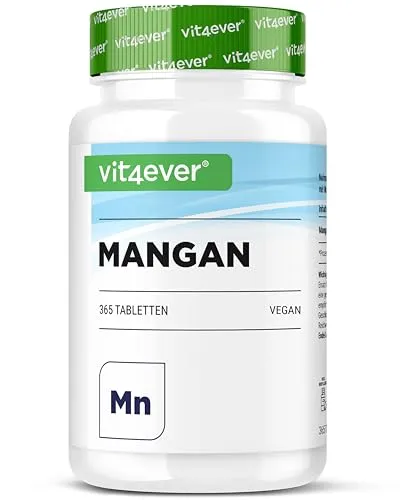 Mangan 10 mg - 365 Tabletten mit hoher Bioverfügbarkeit - Nahrungsergänzungsmittel mit 10 mg Mangan-Bisglycinat pro Tablette, ideal für eine optimale Resorption und gut verträglich für empfindliche Mägen. 365 Tabletten für einen praktischen Jahresvorrat.