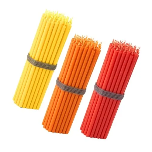 NKlaus 150x Bunte Stabkerzen Set 16 cm – Tropffrei & Rußfrei für Feste - Kerzenset mit 150 bunten Stabkerzen in Gelb, Orange und Rot – ideal für jedes Event. Dünne Kerzen, tropffrei und rußfrei, sorgen für eine stimmungsvolle Atmosphäre bei Feierlichkeiten.