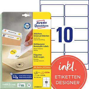 AVERY Zweckform Etiketten L4744REV-25 weiß 96,0 x 50,8 mm, 30 Blatt