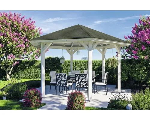 Pavillon SKAN HOLZ Nancy Gr. 3 ø 480 cm - Weidezäune, stabiler 6-Eck Pavillon aus hochwertigem Leimholz, farblich behandelt in Weiß, ideal für Gartenpartys und Schutz vor Wetter.