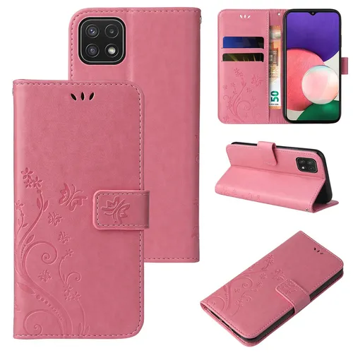 Handy Tasche für Samsung Galaxy A22 5G Handyhülle Blumen Buch Klapp Cover Rosa