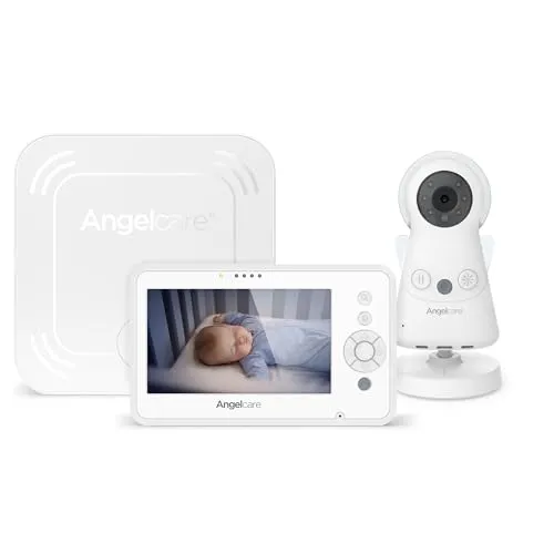 Angelcare Video-Babyphone AC25 mit Bewegungsmonitor - Innovatives Babyphone mit 4,3 Zoll HD-Display und Nachtlicht, bietet berührungslose Überwachung und Alarm bei fehlender Bewegung – ideal für sichere Nächte.