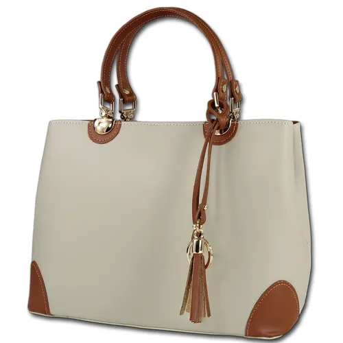 Toscanto Damen Handtasche Umhängetasche - Elegante Handtasche aus echtem italienischen Leder, handgefertigt und ideal für stilbewusste Damen. Maße: 32cm x 23cm, Farbe: beige tan.