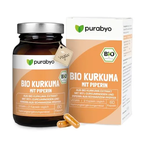 Bio Kurkuma Kapseln | 300 mg Curcuminoide | Vegan im Glas - Pflanzliches Ergänzungsmittel Kurkuma, 320 mg Kurkuma-Extrakt pro 2 Kapseln, nachhaltig in lichtgeschütztem Braunglas verpackt, ohne Zusatzstoffe und 100% vegan.