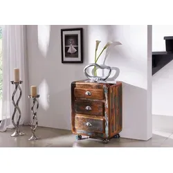 Massivmoebel24 Rollcontainer FREEZY #35 aus Altholz, mehrfarbig,Massivholzmöbel24