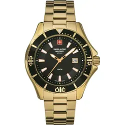 Swiss Alpine Military 7040.1117SAM Herrenuhr - Sportlich in Gold und Schwarz - Sportliche Herrenuhr von Swiss Alpine Military mit 10 ATM Wasserdichtigkeit. Hochwertiges Edelstahlarmband in Gold und kratzfestem Mineralglas für optimalen Tragekomfort und Alltagstauglichkeit.
