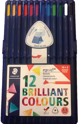 STAEDTLER ergosoft Buntstifte 157, ergonomische Dreikantform Box mit 12 Farben