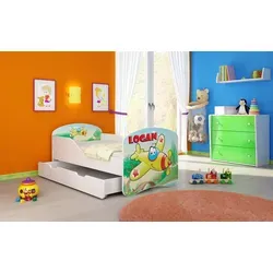 ACMA I Jugendbett Kinderbett Junior-Bett Komplett-Set mit Matratze Lattenrost Weiß 29 Flugzeug 180x80 + Bettkasten - Weiß