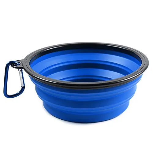 PhoneNatic Faltbarer Silikon-Hundenapf in blau, Reisenapf für Hunde und Katzen mit Karabiner -, XL, blau, 1000 ml