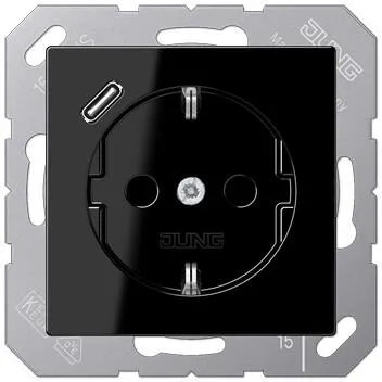 Jung A152018CSW SCHUKO-Steckdose mit USB Typ C in schwarz von Jung
