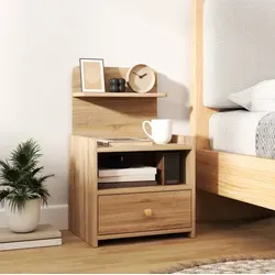 Nachttisch Modern In Naturholz-optik, 1 Schublade Und 1 Offenes Fach, 40 X 35 X 66 Cm