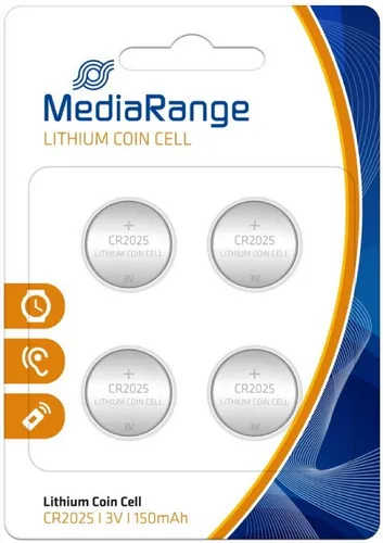 MediaRange Lithium Knopfzellen CR2025 - 4er Pack, 3V, 150mAh, umweltfreundlich ohne Cadmium und Quecksilber